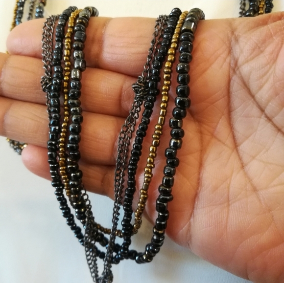 Knotted Chain and Iridescent Beads Layered Statement Necklace - Picture 7 of 7